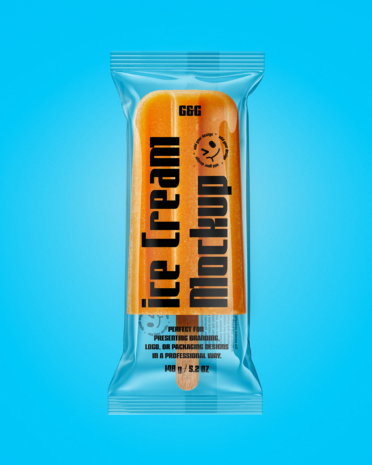 Ice Cream Bar Mockup on a blue background