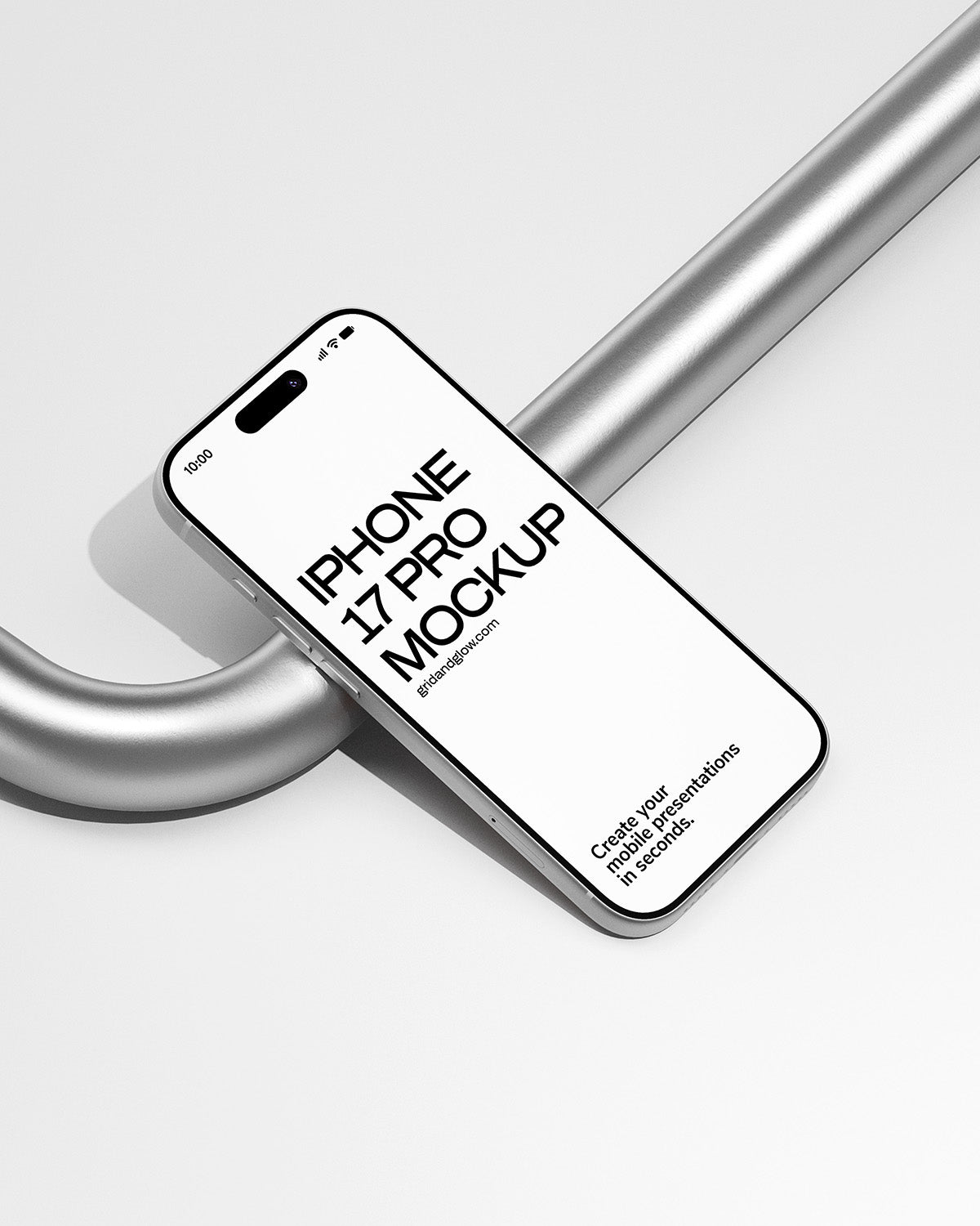 Phone case mockup with 'iPhone 17 Pro Mockup' text on a white background