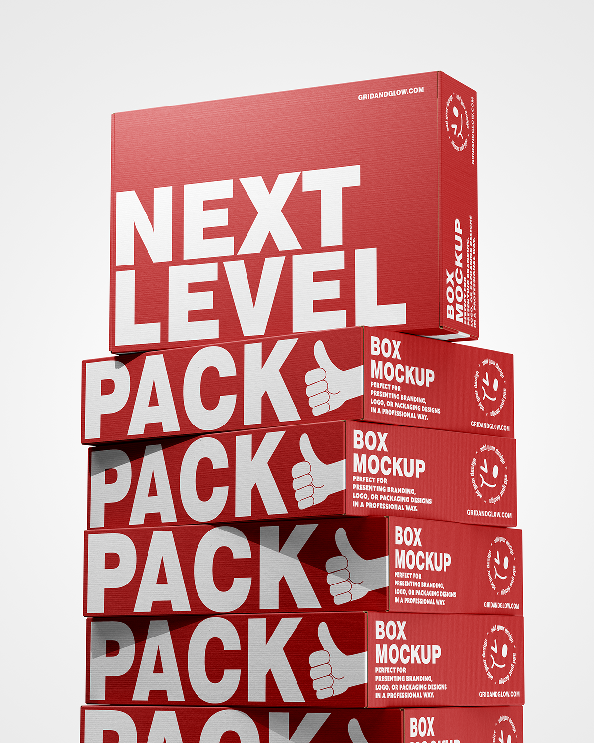 Boxes Mockup – Stacked View on a white background