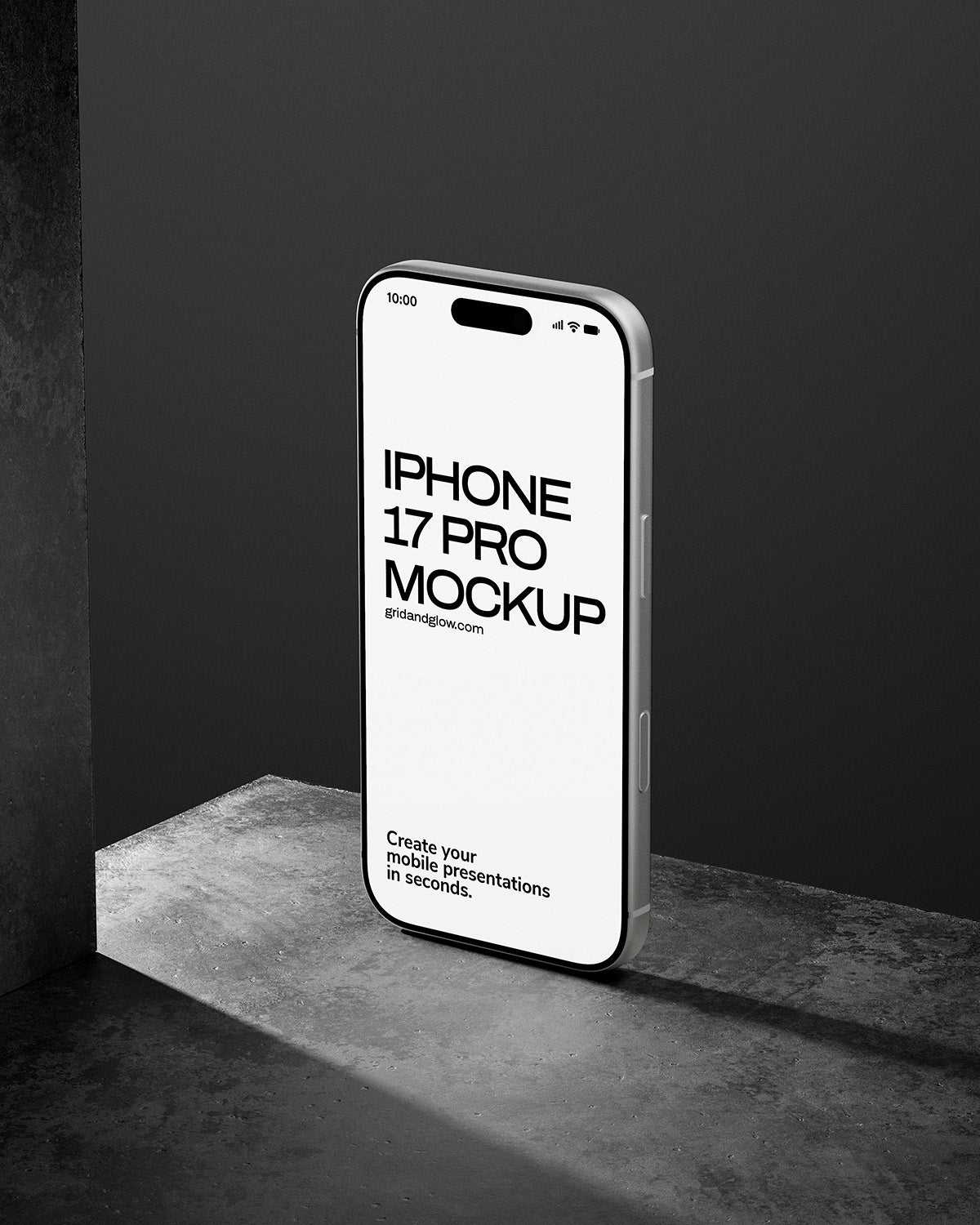 Phone case mockup with 'iPhone 17 Pro Mockup' text on a dark background