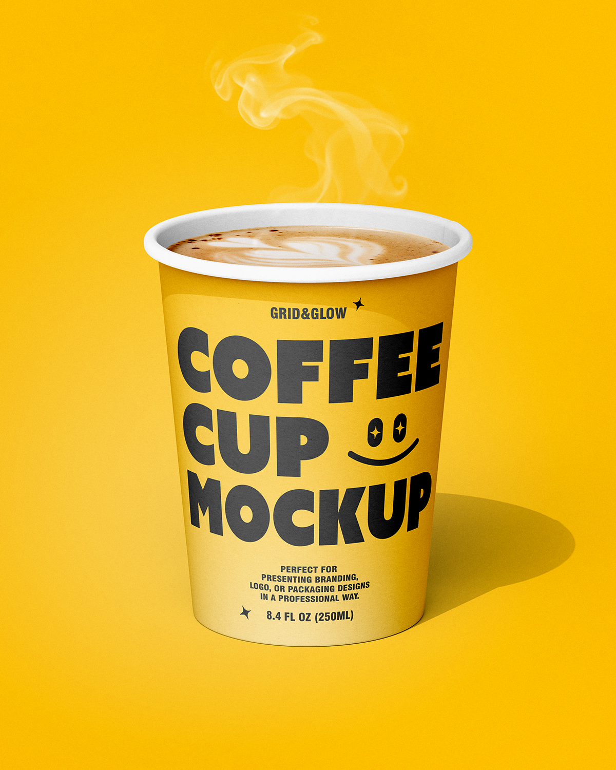 Paper Coffee Cup Mockup on a yellow background