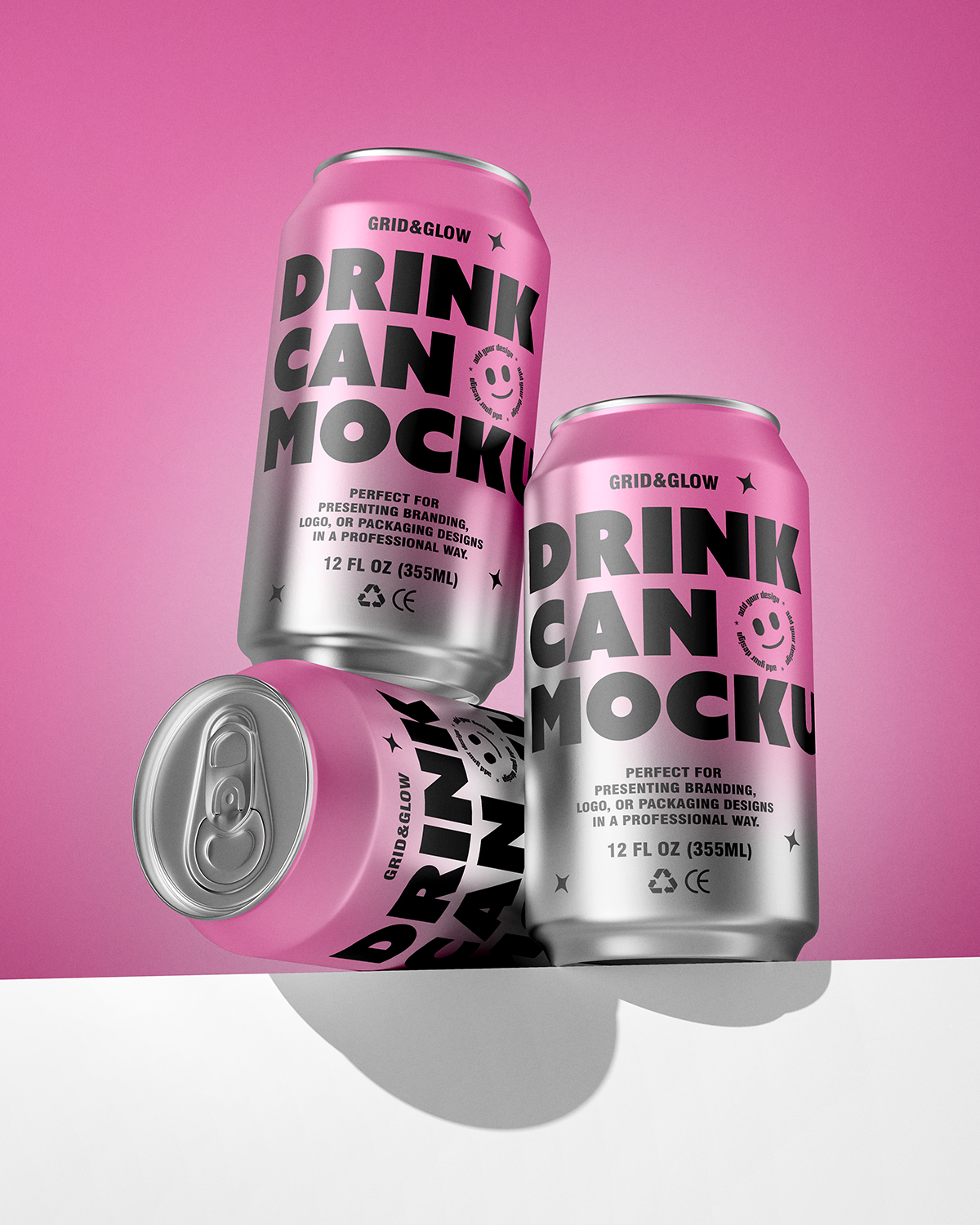 Drink Can Mockup - 12oz / 355ml on a pink background