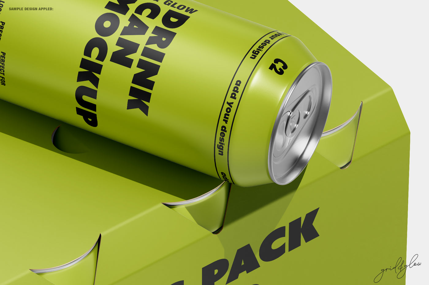 6 Pack Cans Mockup – Top View with Loose Can