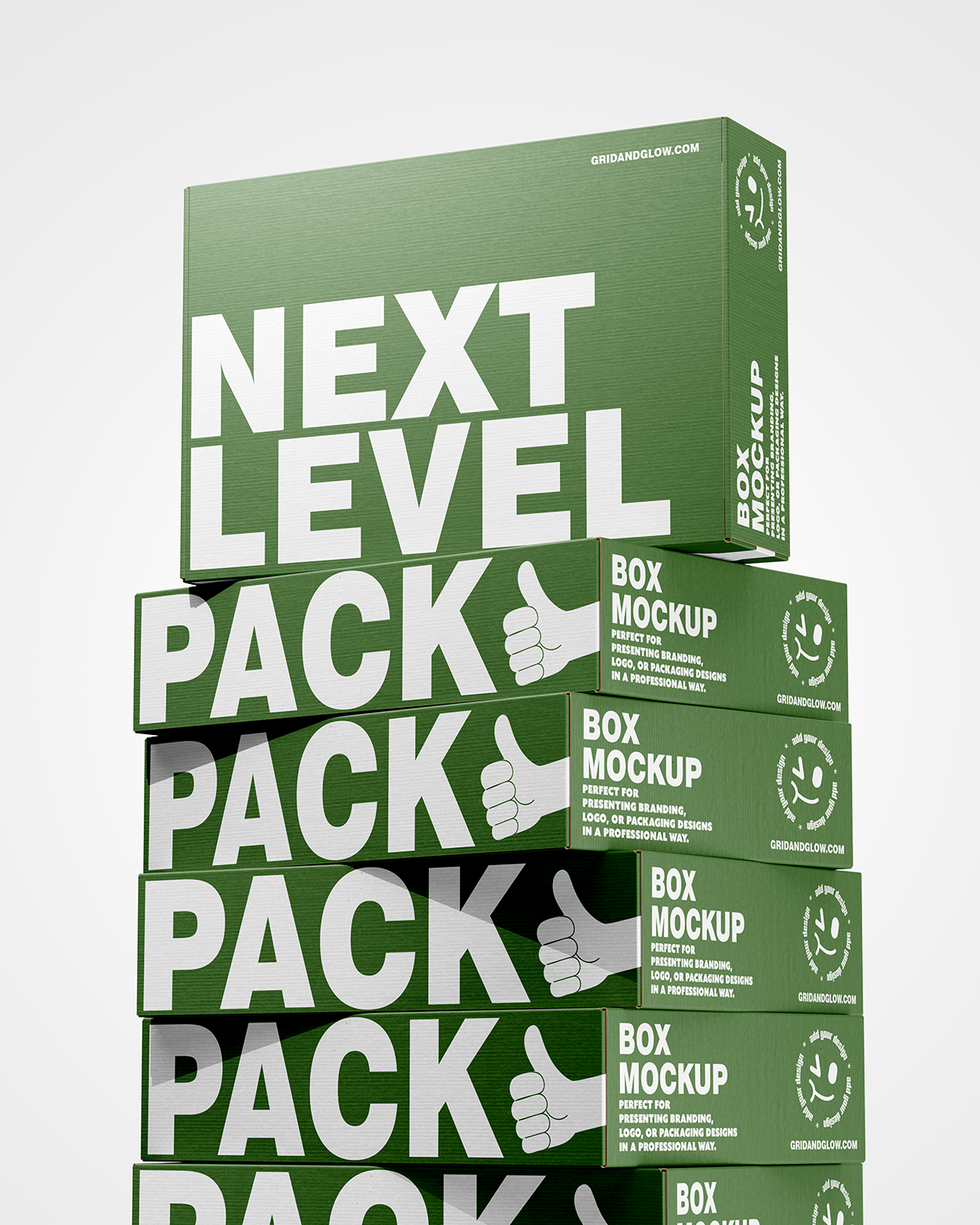 Boxes Mockup – Stacked View on a white background