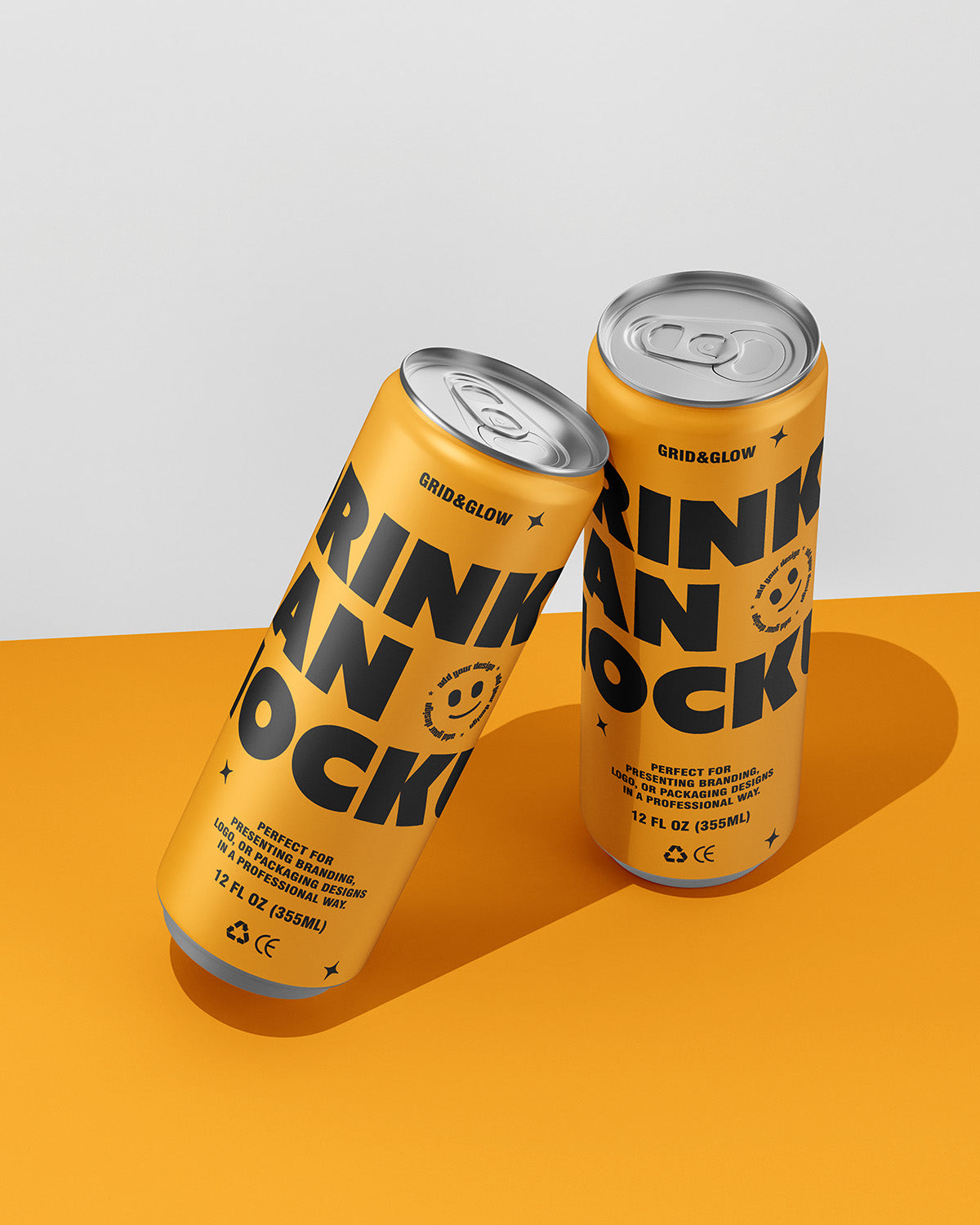 Drink Can Mockup – Dual Scene with yellow design