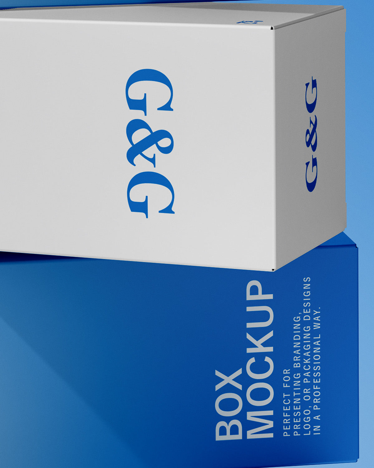 Box mockup with G&G branding on a blue background