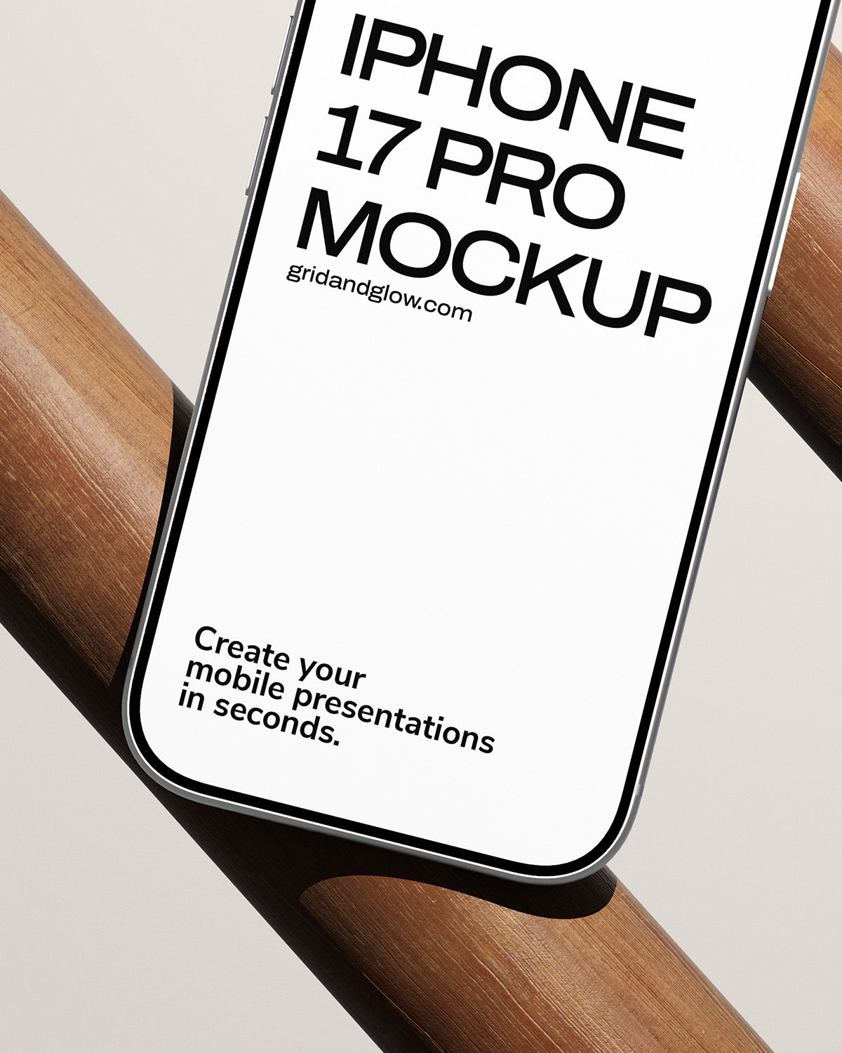 iPhone 17 Pro Mockup on a wooden surface