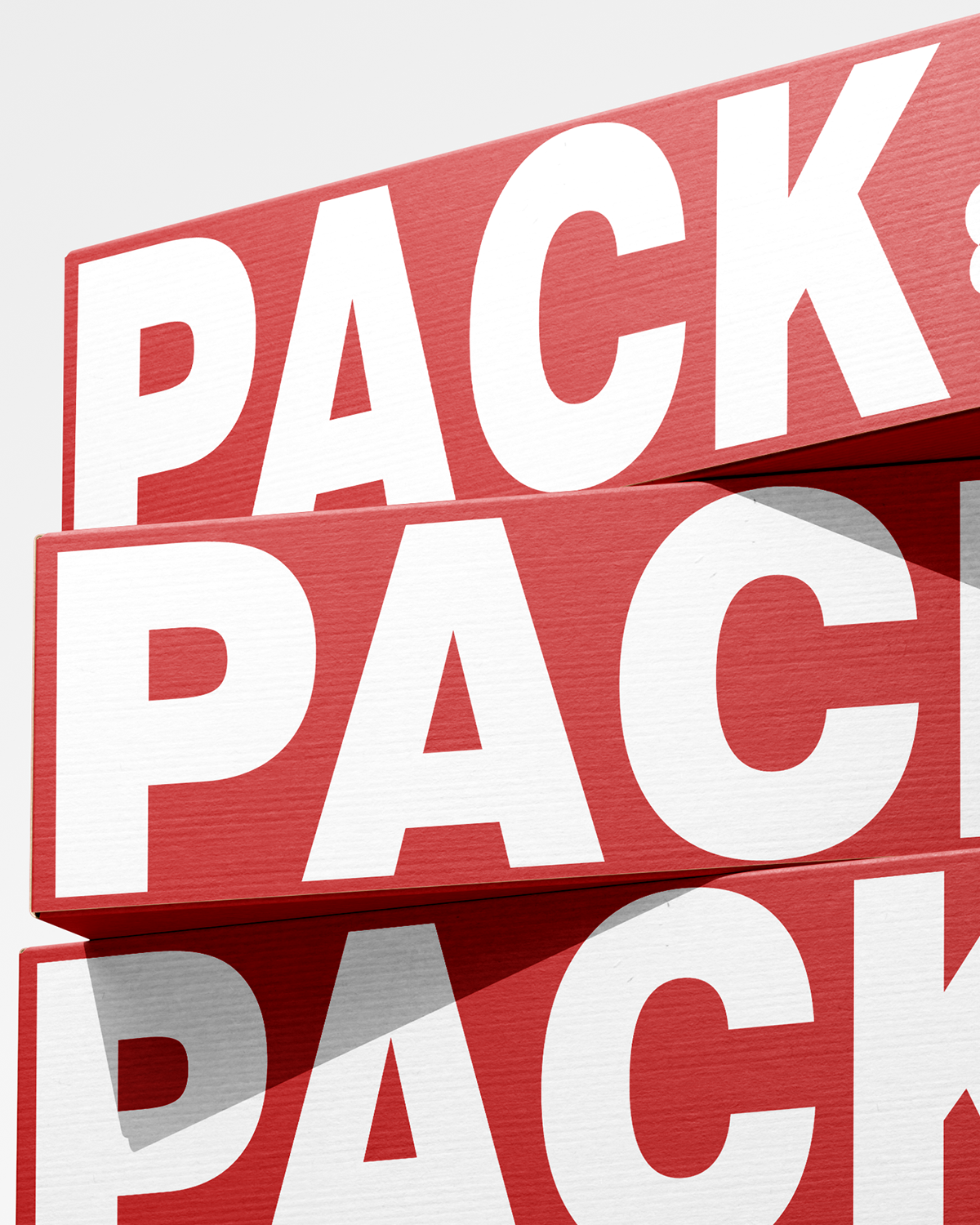 Red and white 'PACK' text on a gray background