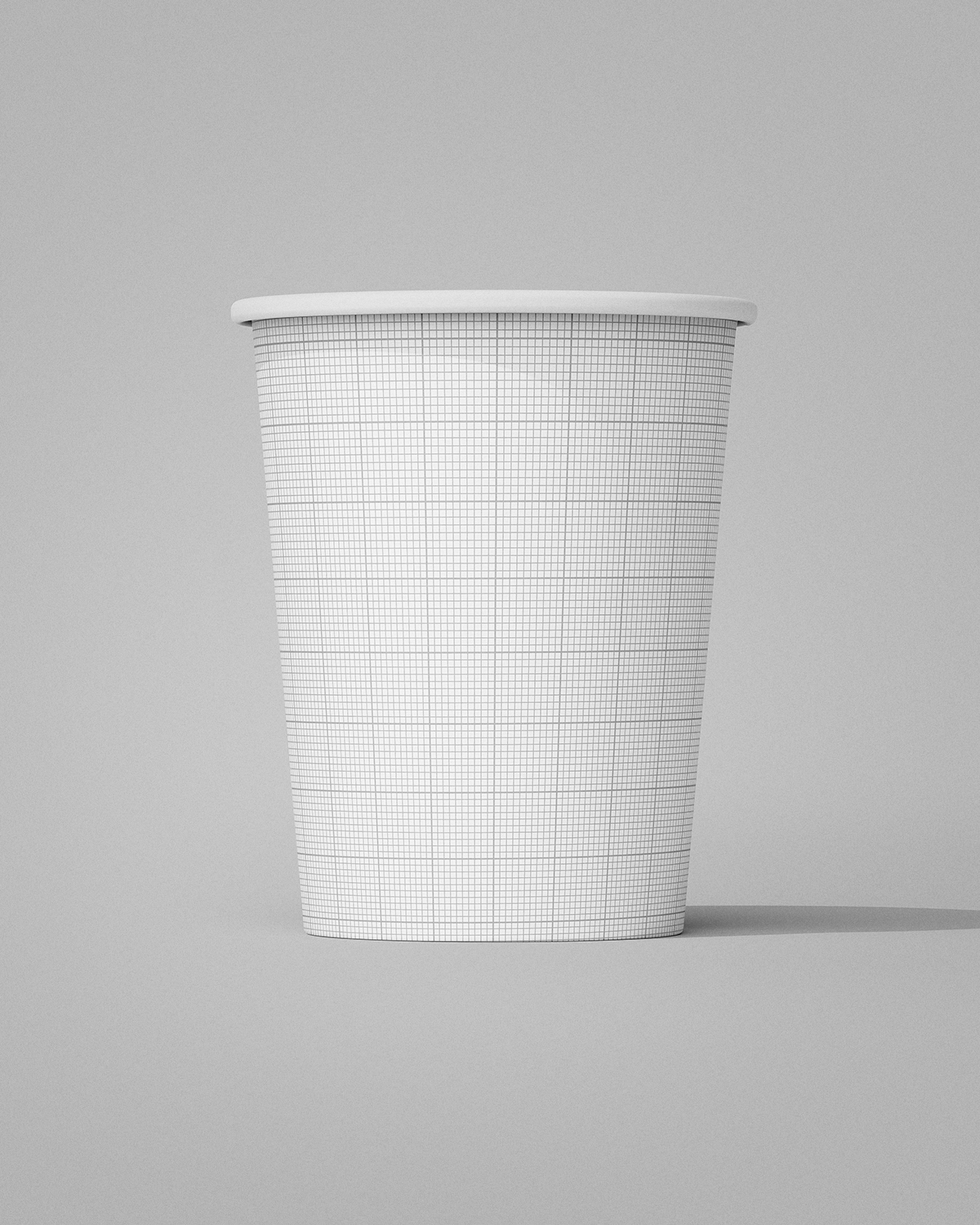 White disposable cup with a grid pattern on a gray background