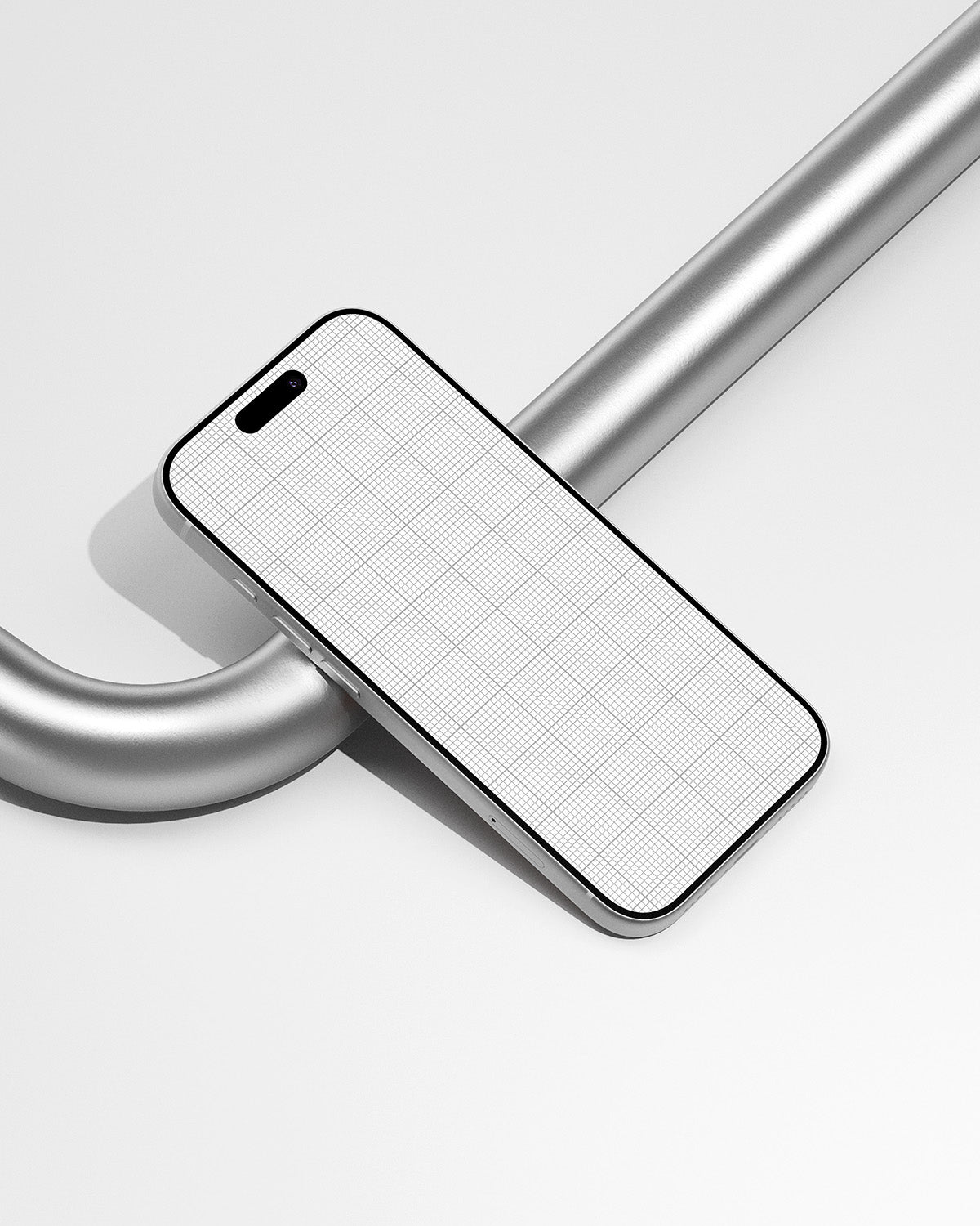 Smartphone Mockup with grid pattern on a metallic stand