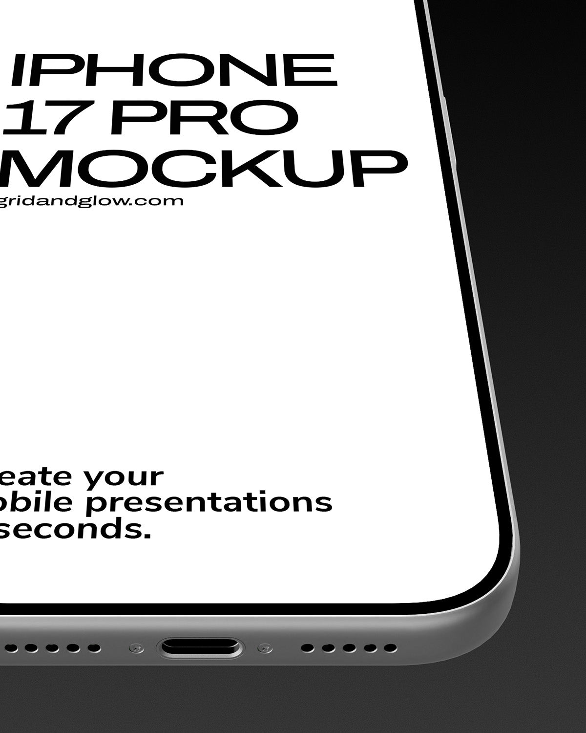 Phone mockup with 'iPhone 17 Pro Mockup' text on a black background