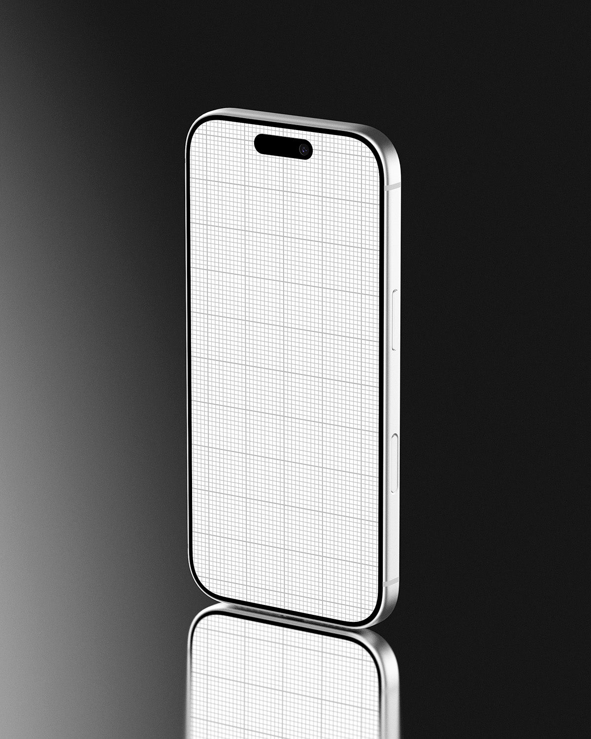iPhone 17 Pro mockup on reflective surface with orange gradient background Grid Scene