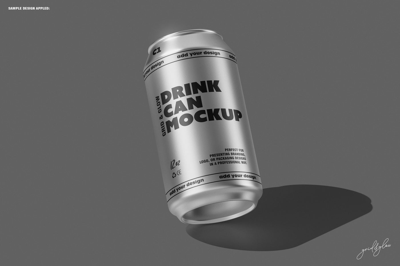 Metallic 12oz Can Mockup with Shadow – Realistic Scene for Logo and Beverage Label Showcase