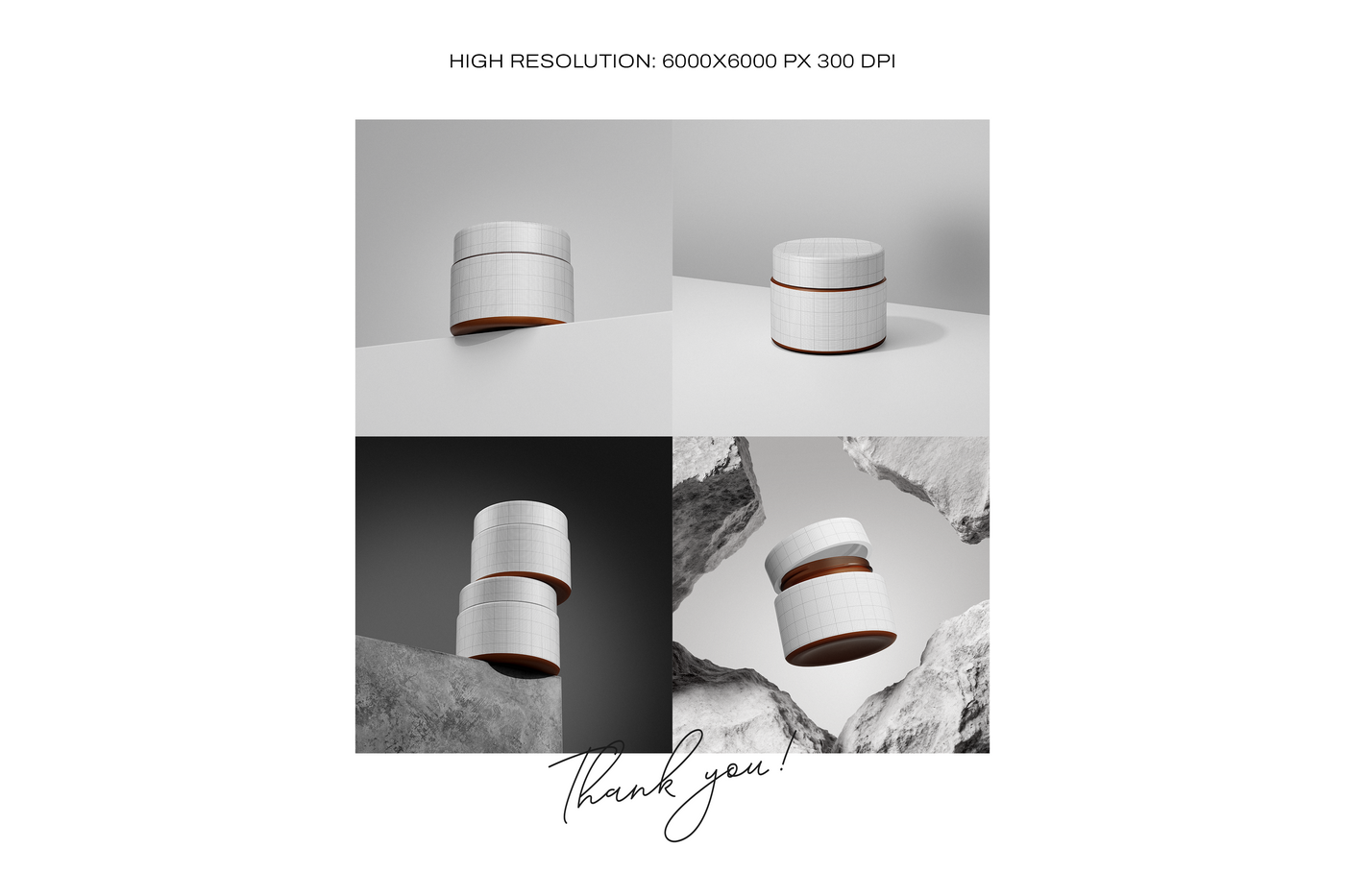 Cosmetic jar mockup composition showing multiple angles with artistic presentation