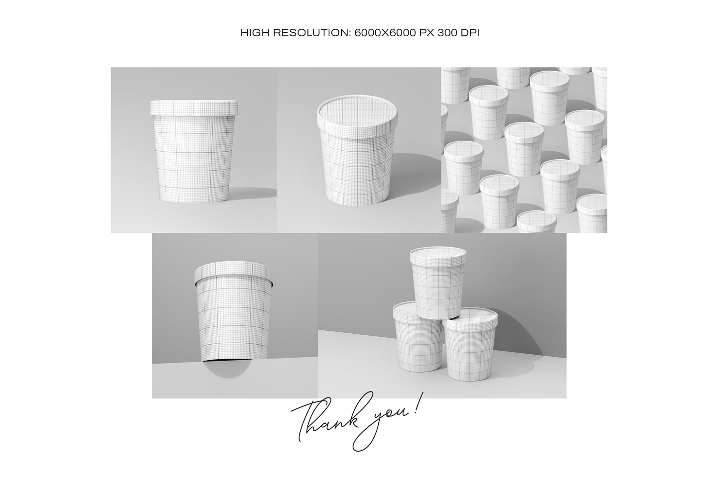 Ice Cream Cup Mockup Grid Preview – 5 PSD Scene Wireframes with Editable Smart Objects – High Resolution 6000x8000 px 300 DPI