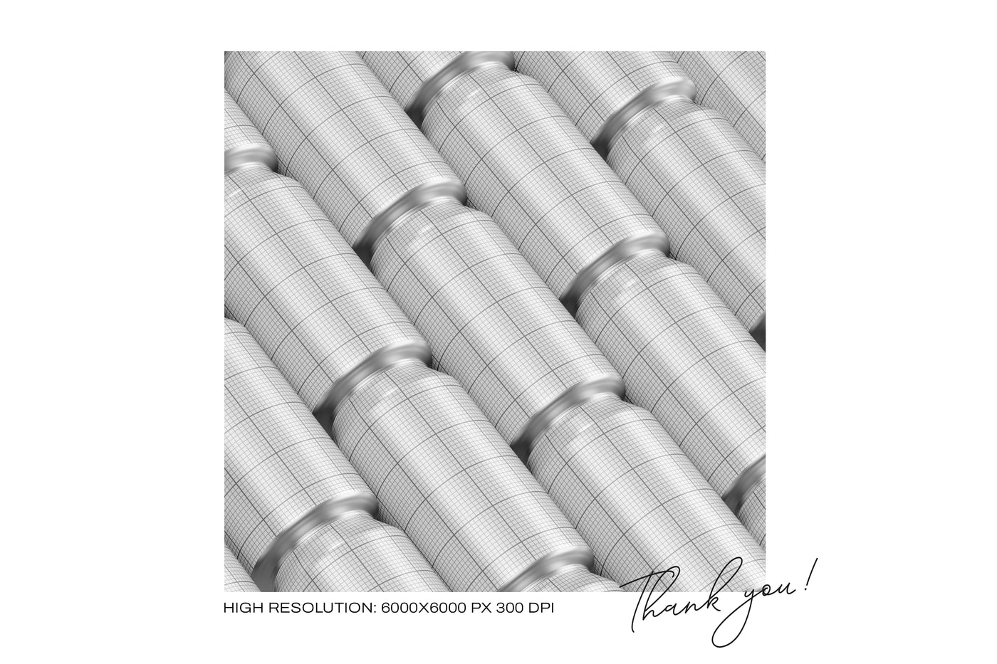 Mesh Preview of 12oz Drink Can Mockups – Grid Layout for Smart Object Editing in High-Res PSD Templates