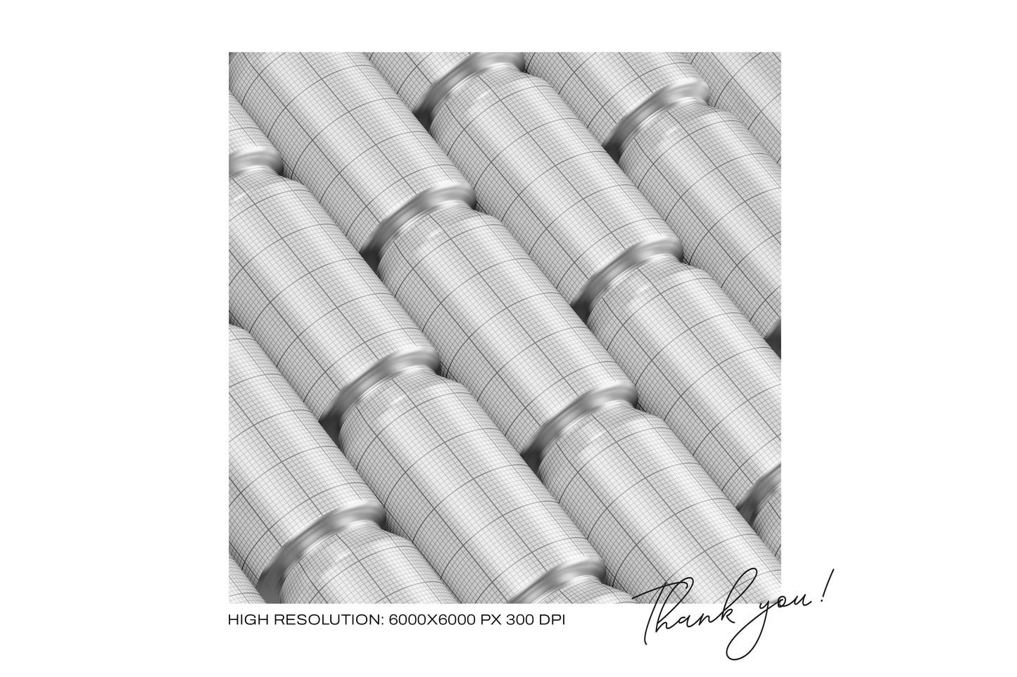 Mesh Preview of 12oz Drink Can Mockups – Grid Layout for Smart Object Editing in High-Res PSD Templates