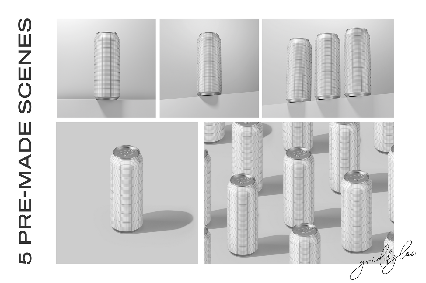 Drink Can Mockup – Wireframe Preview of 5 Premade Scenes