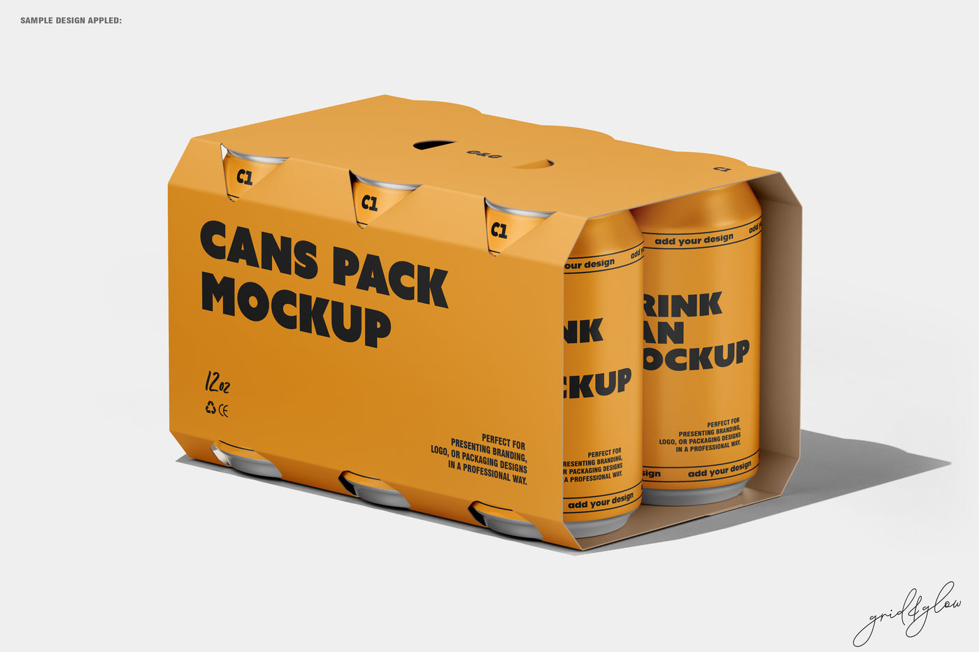 6 Pack Cans Mockup – Rear View with Cans Visible