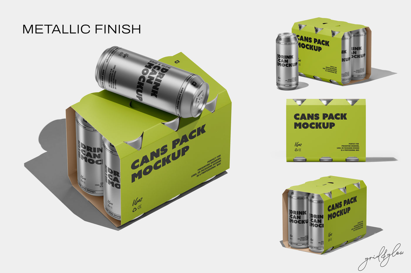6 Pack Cans Mockup – Metallic Finish Overview