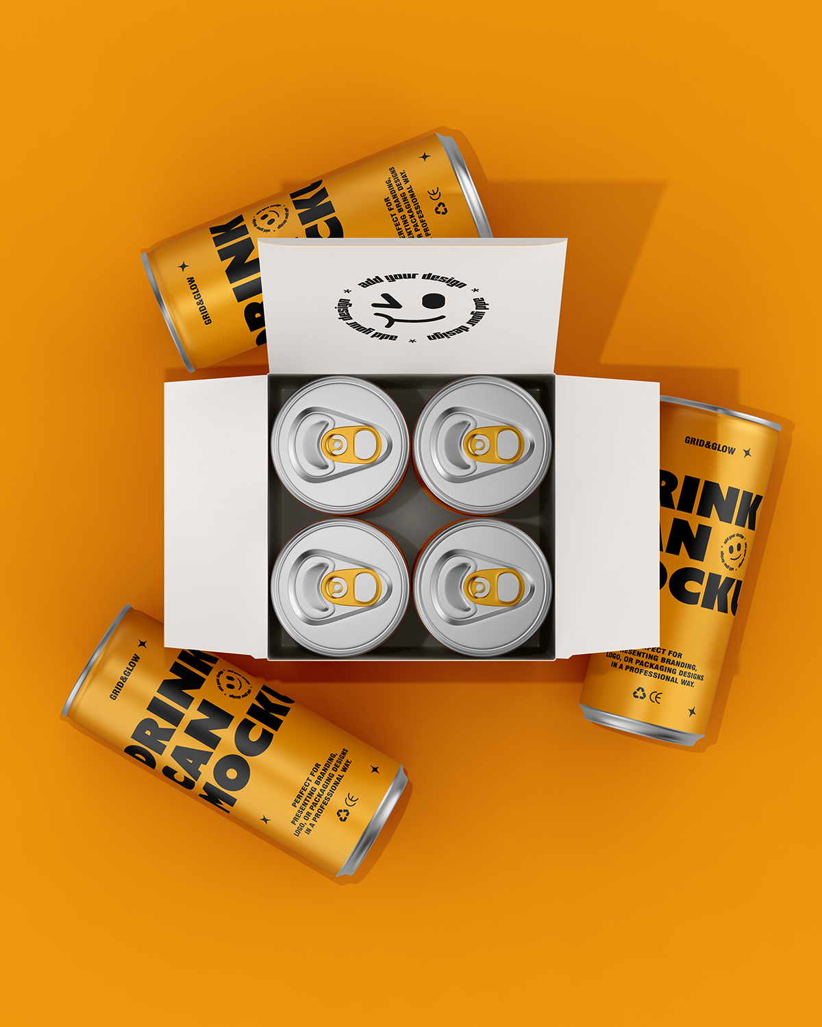 Drink Cans Mockup with Box – 4 Pack