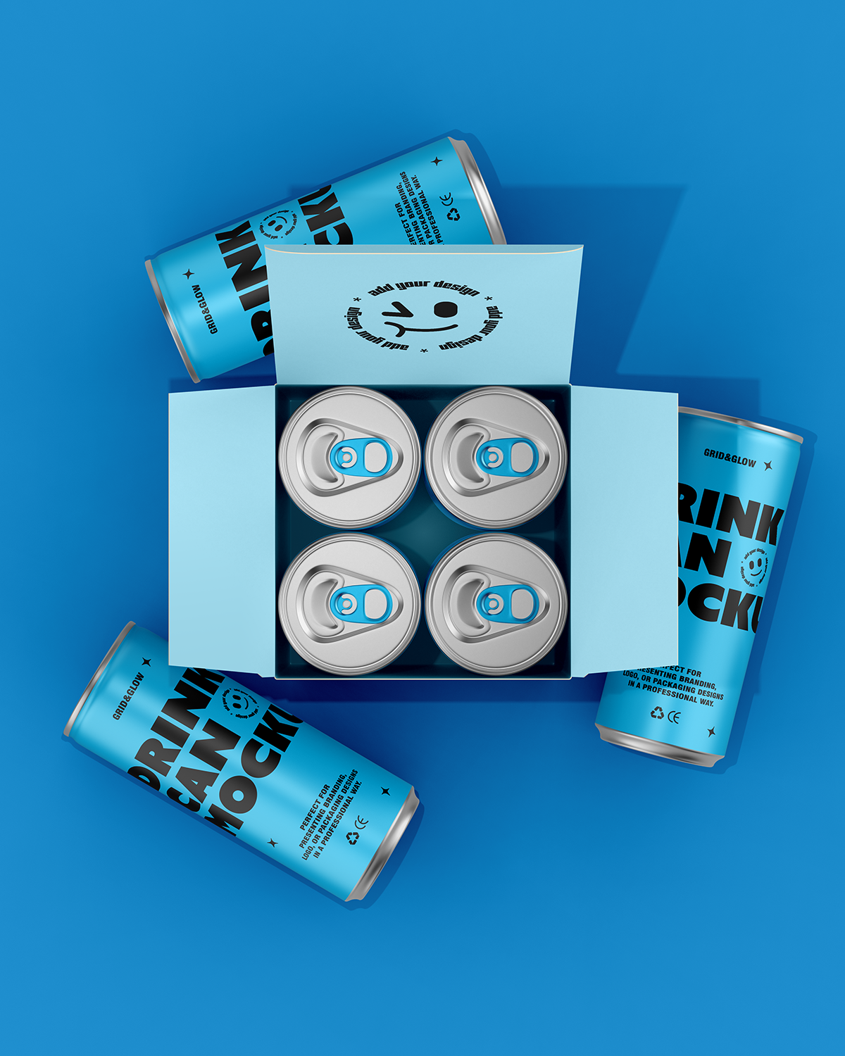 Drink Cans Mockup with Box – 4 Pack