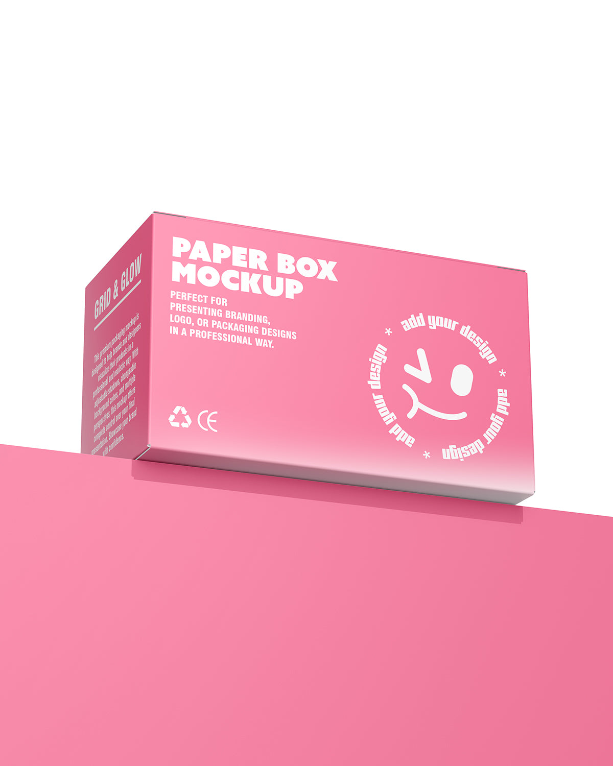 Pink Paper box mockup in floating angle view with customizable packaging design