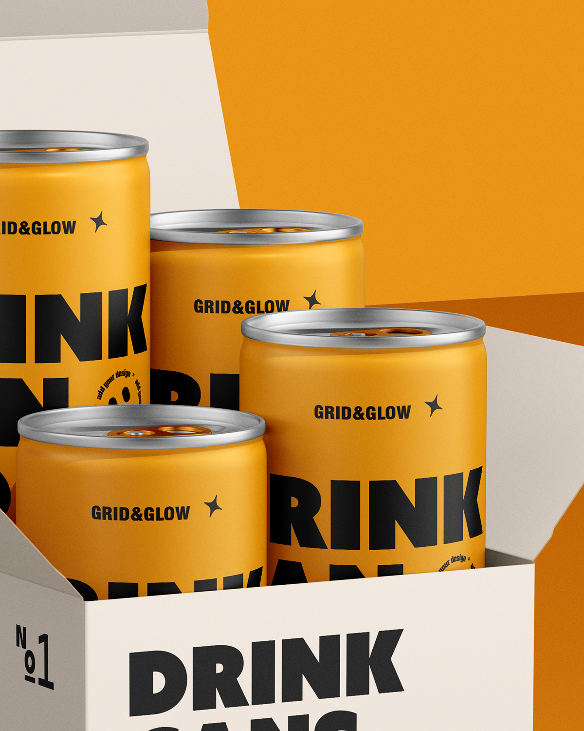 Drink Cans Mockup with Box – 4 Pack