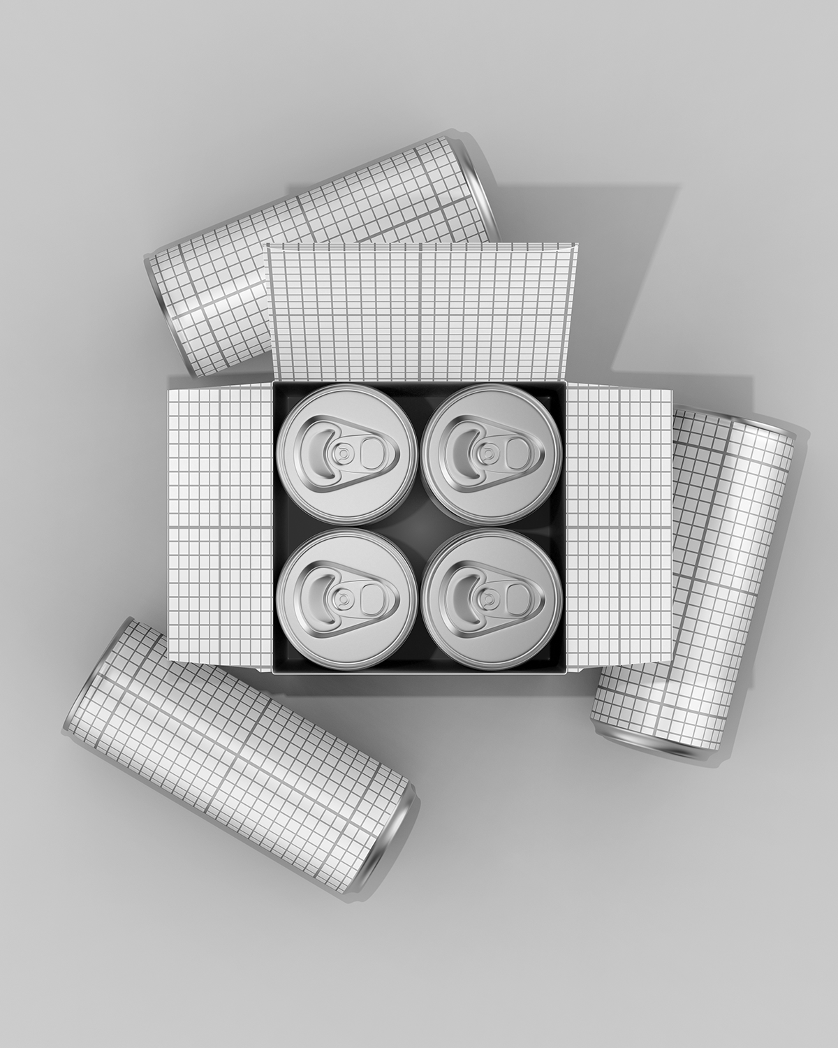 Drink Cans Mockup with Box – 4 Pack