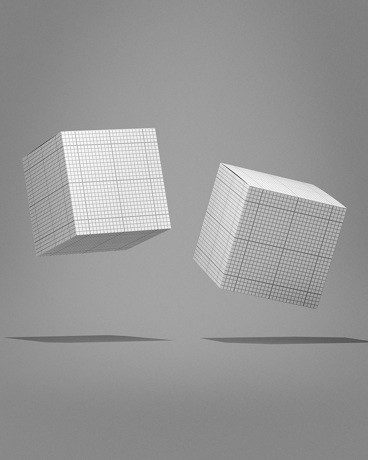 Box mockup with two floating square boxes grid scene