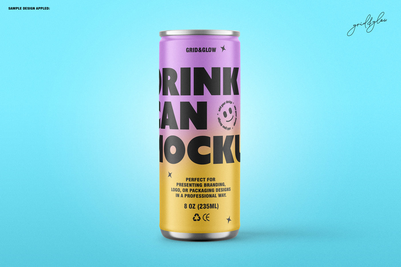 Drink Can Mockup Set - 8oz / 235ml on a blue background