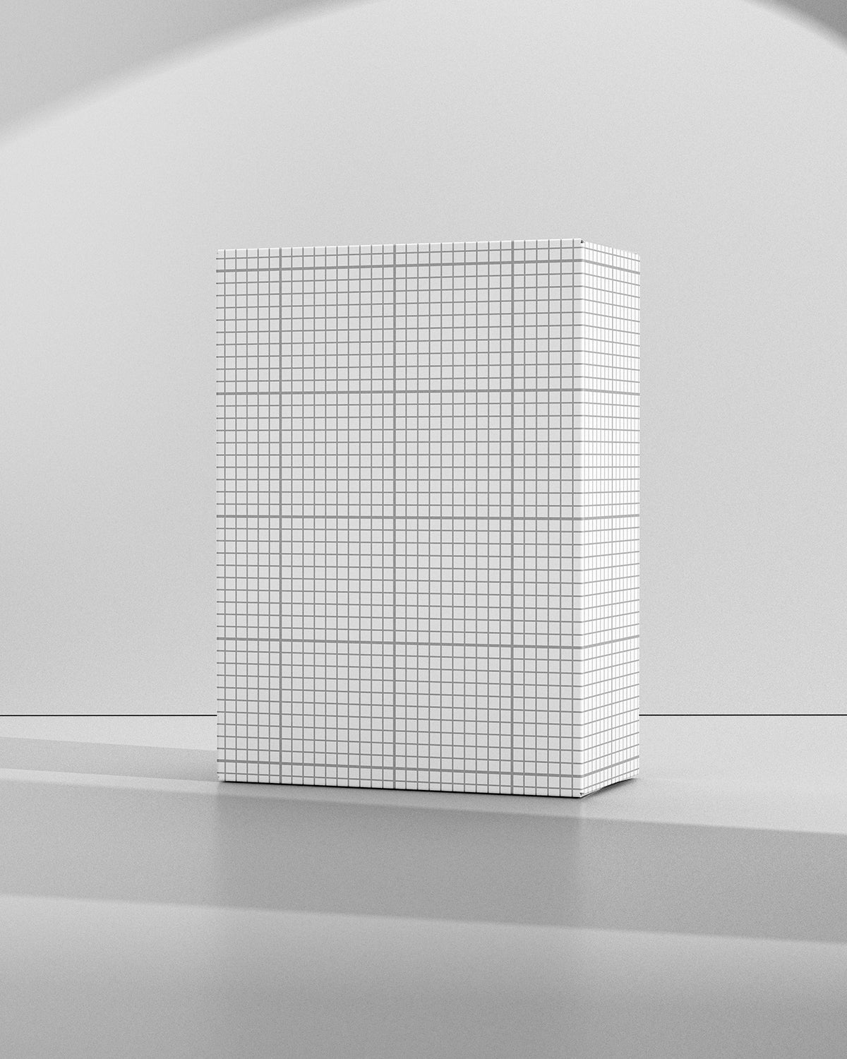 Box mockup with grid pattern on a gray surface
