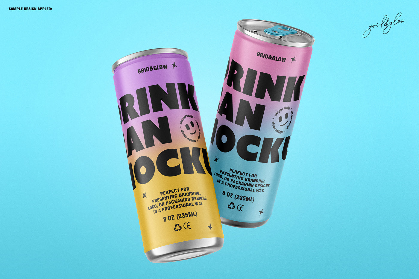 Drink Can Mockup - 8oz / 235ml on a blue background