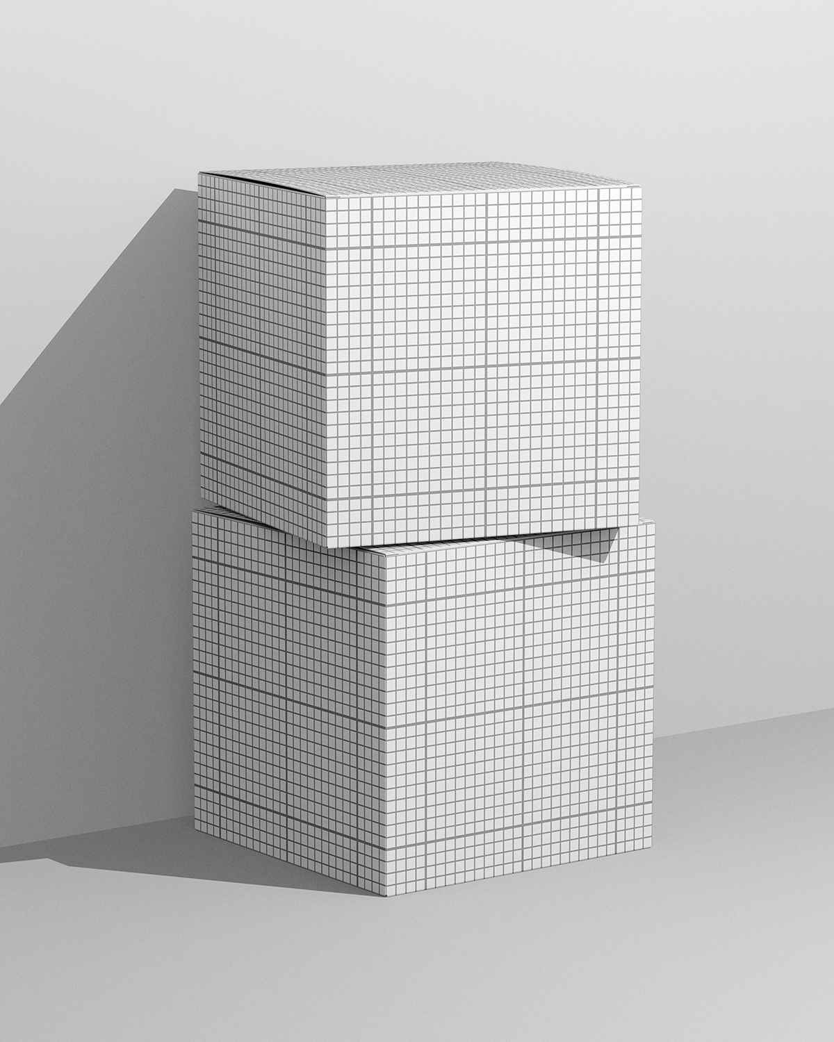 Square box mockup front view of two stacked boxes with editable label design grid scene