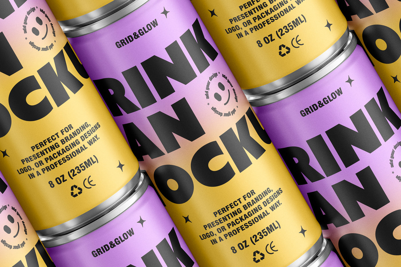 Multiple cans mockups on a white background