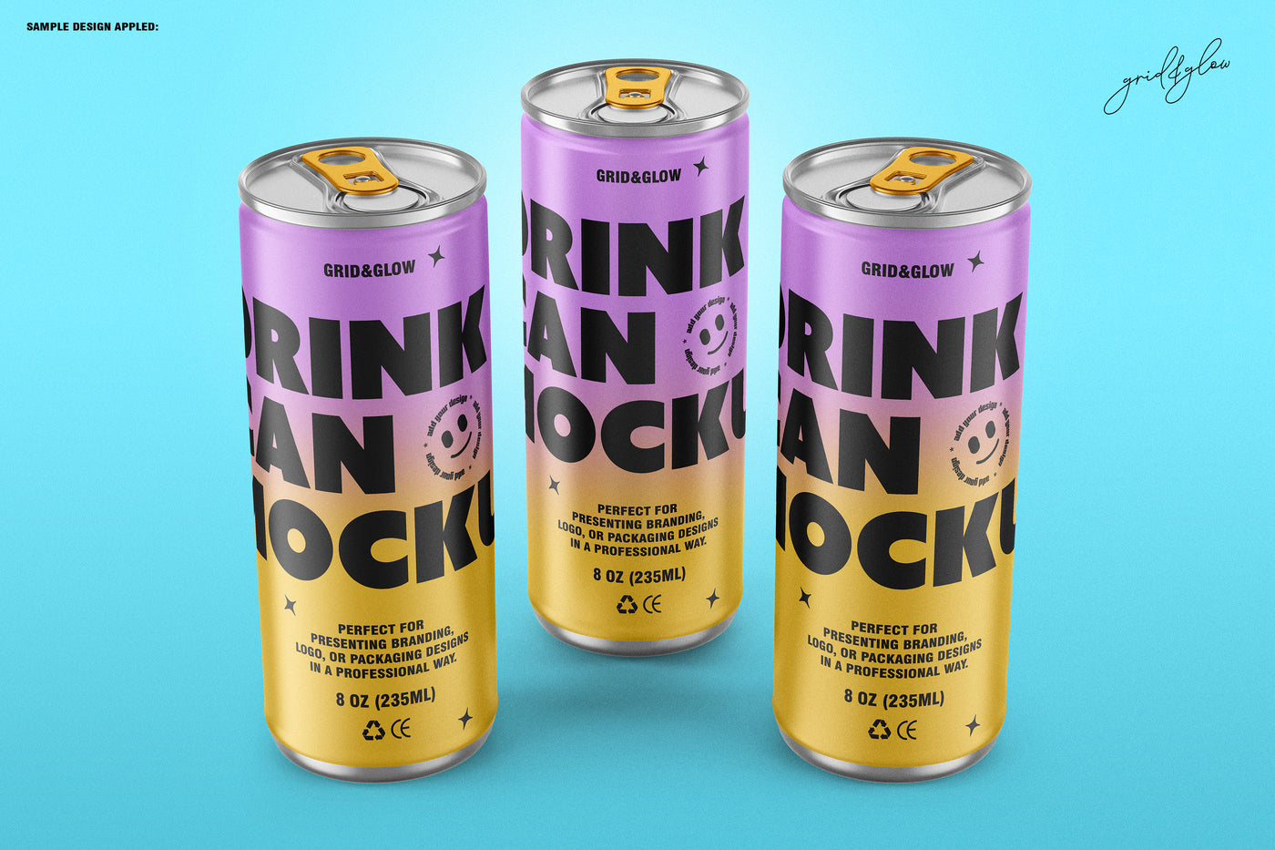 Drink Can Mockup - 8oz / 235ml on a blue background