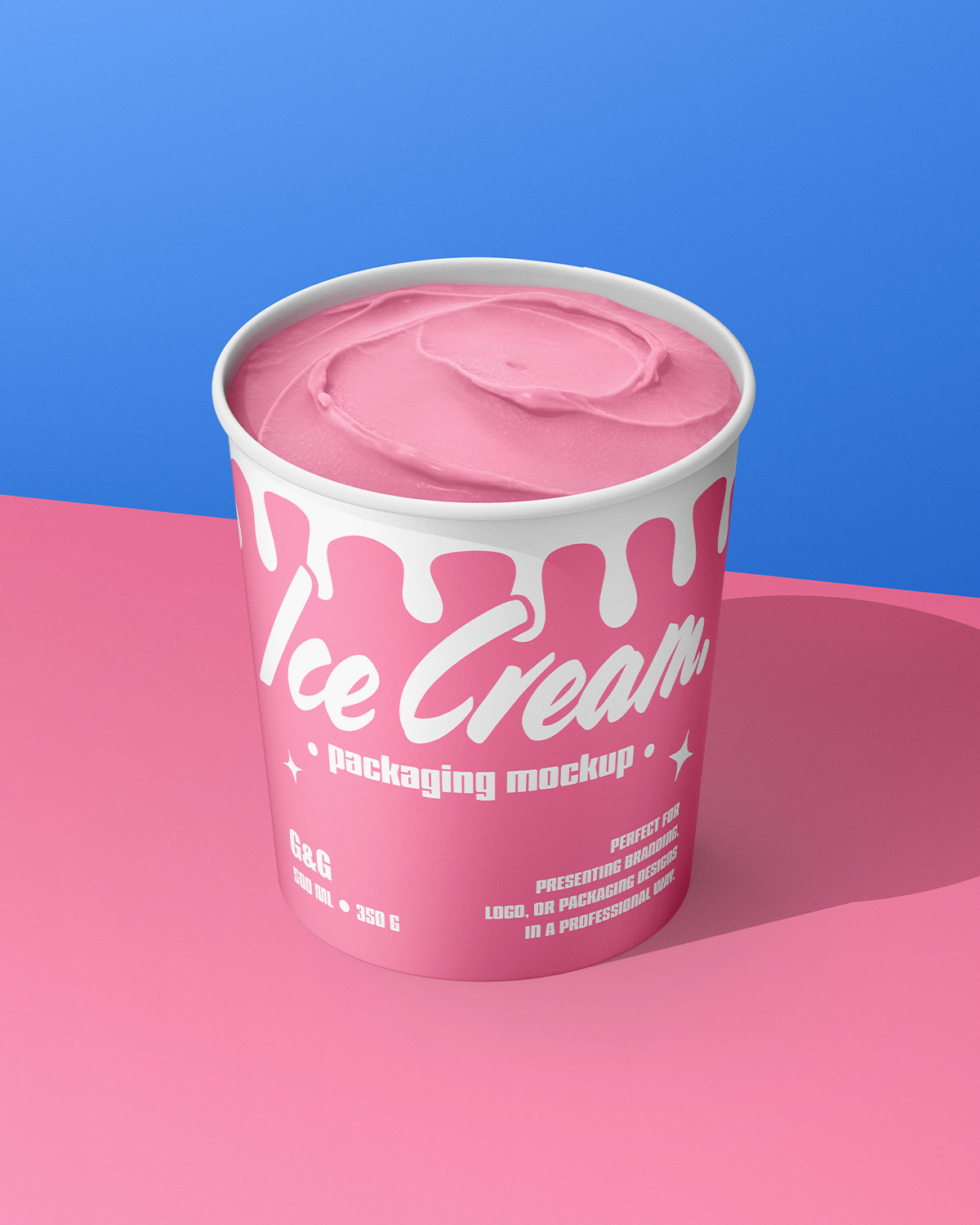 Ice Cream Cup Mockup – Pink High Angle View 