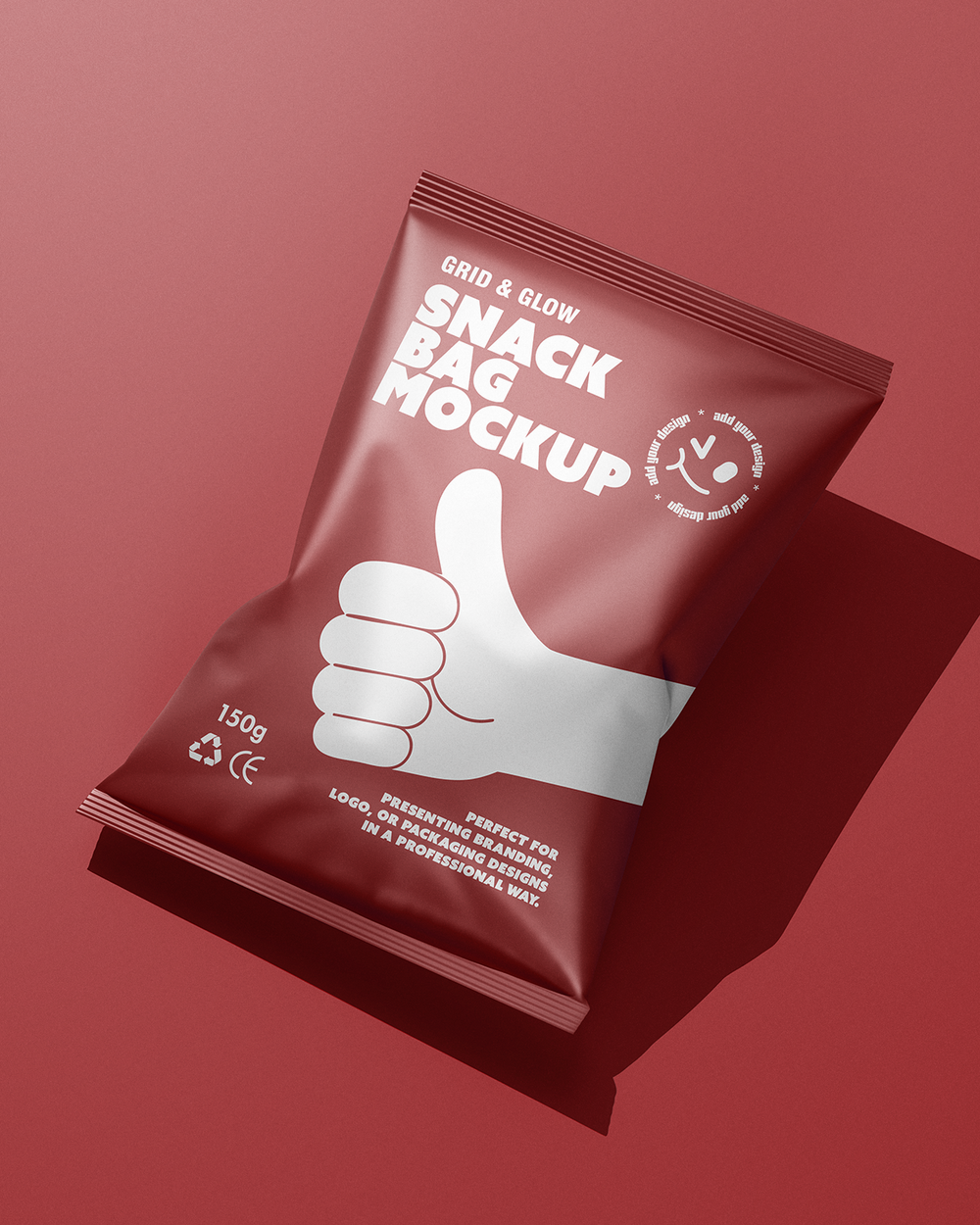 Snack bag mockup with a red background