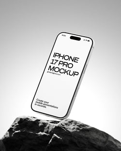 Phone mockup with 'iPhone 17 Pro Mockup' text on a gray background