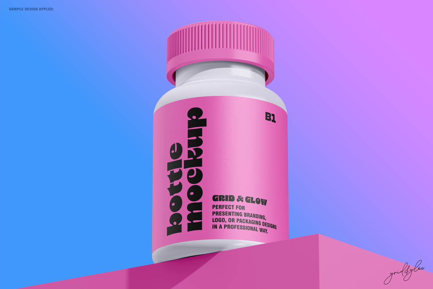 Pills Bottle Mockup – Standing Bottle on Gradient Pedestal
