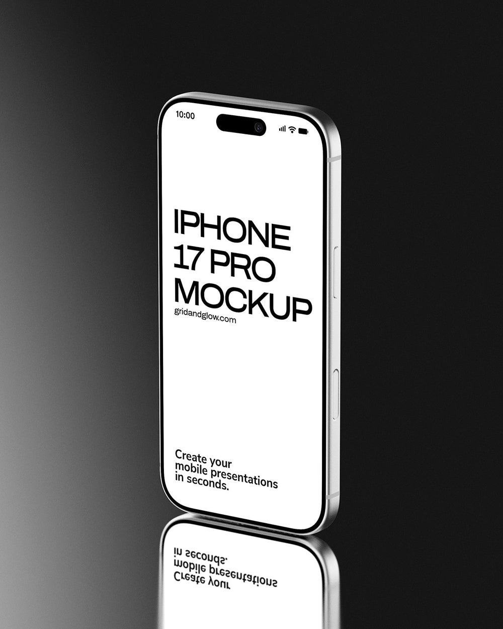 iPhone 17 Pro mockup on reflective surface with gradient background