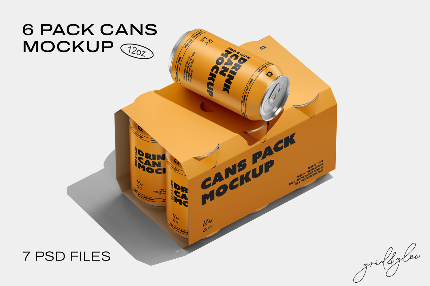 6 Pack Cans Mockup – Top View with Loose 12oz Can
