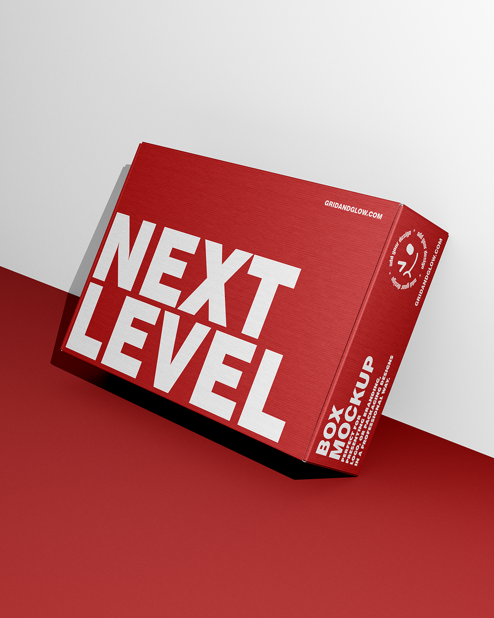 Box mockup on a red and white background