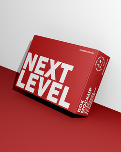 Box mockup on a red and white background