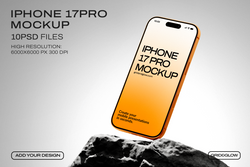 iPhone 17 Pro mockup in orange showing floating angle view with screen display