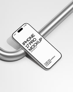 Phone case mockup with 'iPhone 17 Pro Mockup' text on a white background