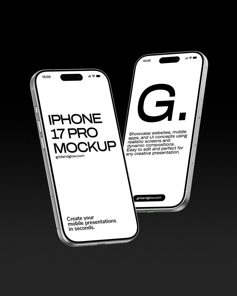 Two iPhone 17 Pro mockups on a black background with text.