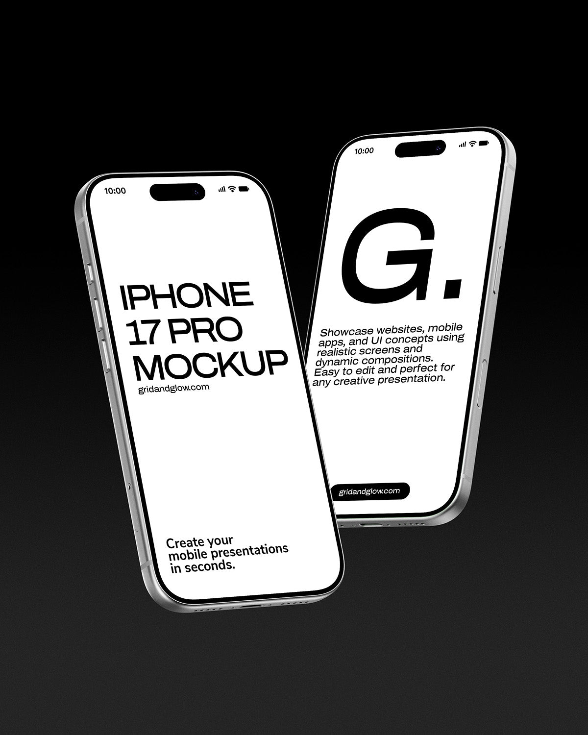 Two iPhone 17 Pro mockups on a black background with text.