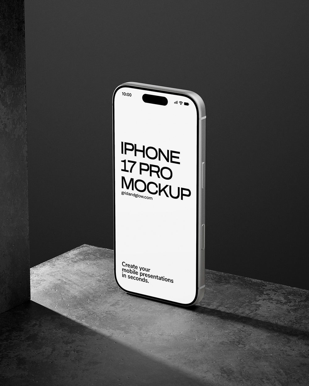 Phone case mockup with 'iPhone 17 Pro Mockup' text on a dark background