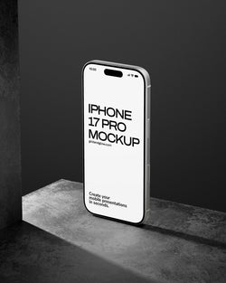 Phone case mockup with 'iPhone 17 Pro Mockup' text on a dark background